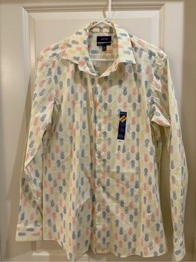 Kohl's APT. 9 Cream Button-Up Shirt with Pastel Pineapple Print